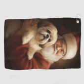 Lhasa Apso mit dem Weihnachtsmann Weihnachten Golfhandtuch (Horizontal)
