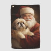 Lhasa Apso mit dem Weihnachtsmann Weihnachten Golfhandtuch (Vorderseite)