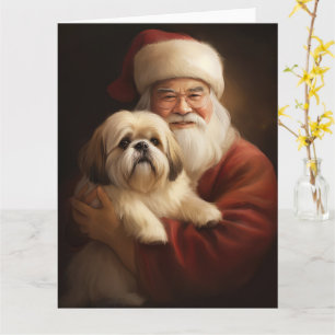 Lhasa Apso mit dem Weihnachtsmann Weihnachten Karte
