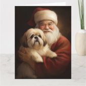 Lhasa Apso mit dem Weihnachtsmann Weihnachten Karte (Vorderseite)