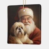 Lhasa Apso mit dem Weihnachtsmann Weihnachten Keramikornament (Links)
