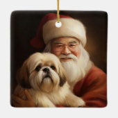 Lhasa Apso mit dem Weihnachtsmann Weihnachten Keramikornament (Rückseite)