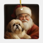 Lhasa Apso mit dem Weihnachtsmann Weihnachten Keramikornament (Vorderseite)