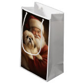 Lhasa Apso mit dem Weihnachtsmann Weihnachten Kleine Geschenktüte (Rückseite Schrägansicht)
