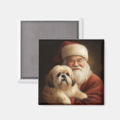 Lhasa Apso mit dem Weihnachtsmann Weihnachten Magnet (Vorderseite/Rückseite)