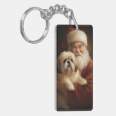 Lhasa Apso mit dem Weihnachtsmann Weihnachten Schlüsselanhänger (Vorderseite links)
