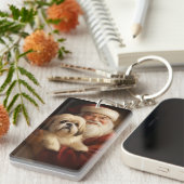 Lhasa Apso mit dem Weihnachtsmann Weihnachten Schlüsselanhänger (Vorderseite rechts)