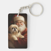 Lhasa Apso mit dem Weihnachtsmann Weihnachten Schlüsselanhänger (Rückseite)