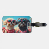 Lhasa Apso mit Herz-Rose Valentinstag Gepäckanhänger (Rückseite horizontal)