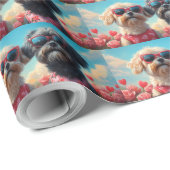 Lhasa Apso mit Herz-Rose Valentinstag Geschenkpapier (Rolleneckpunkt)