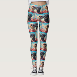 Lhasa Apso mit Herz-Rose Valentinstag Leggings