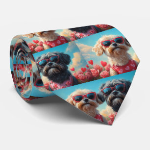 Lhasa Apso mit Herz Rosen Valentinstag Krawatte
