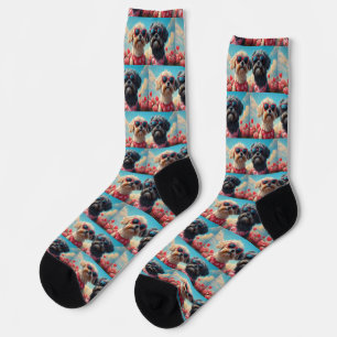 Lhasa Apso mit Herz Rosen Valentinstag Socken