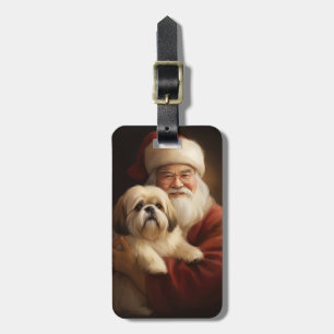 Lhasa Apso mit Santa Claus Festliches Weihnachten Gepäckanhänger