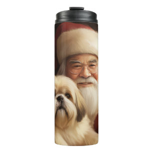 Lhasa Apso mit Santa Claus Festliches Weihnachten Thermosbecher