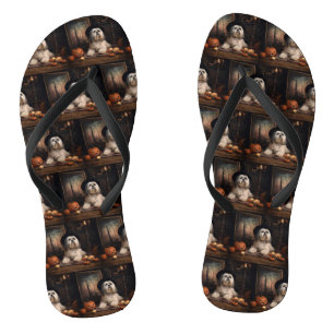Lhasa Apso Pumpkins Halloween Beängstigend Badesandalen