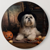 Lhasa Apso Pumpkins Halloween Beängstigend Button (Vorderseite)