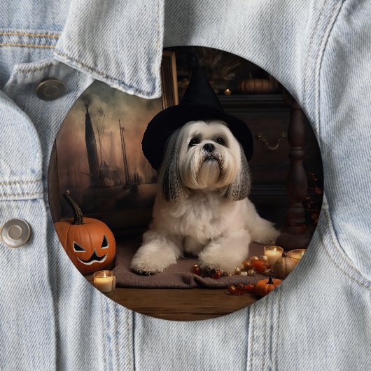 Lhasa Apso Pumpkins Halloween Beängstigend Button (Beispiel)