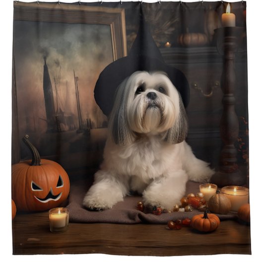 Lhasa Apso Pumpkins Halloween Beängstigend Duschvorhang (Vorderseite)