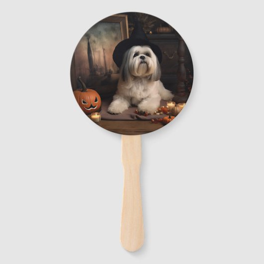 Lhasa Apso Pumpkins Halloween Beängstigend Fächer (Rückseite)