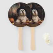 Lhasa Apso Pumpkins Halloween Beängstigend Fächer (Vorne und Hinten)