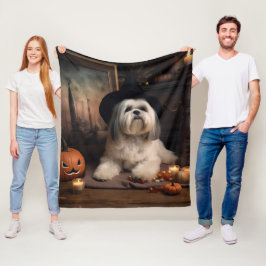 Lhasa Apso Pumpkins Halloween Beängstigend Fleecedecke