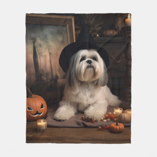 Lhasa Apso Pumpkins Halloween Beängstigend Fleecedecke (Vorderseite)