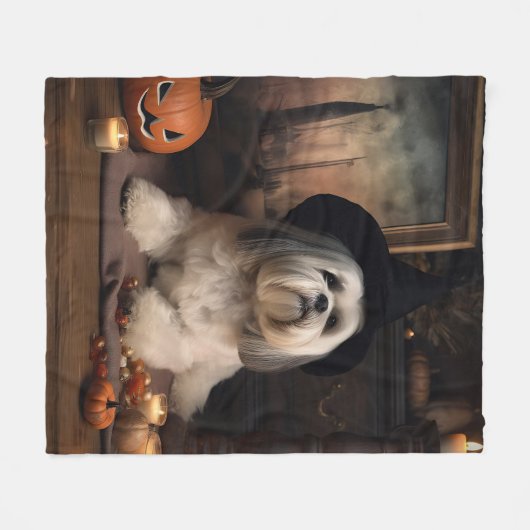 Lhasa Apso Pumpkins Halloween Beängstigend Fleecedecke (Vorderseite (Horizontal))