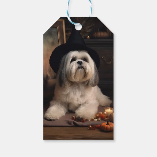 Lhasa Apso Pumpkins Halloween Beängstigend Geschenkanhänger (Rückseite)