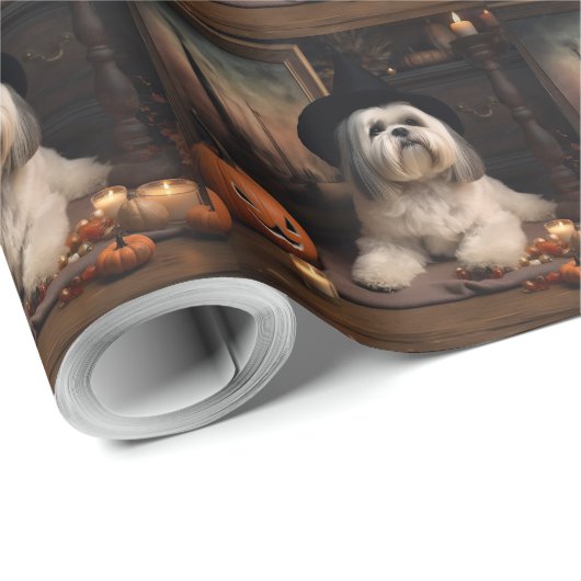 Lhasa Apso Pumpkins Halloween Beängstigend Geschenkpapier (Rolleneckpunkt)