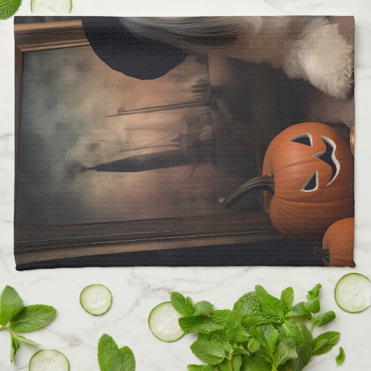 Lhasa Apso Pumpkins Halloween Beängstigend Geschirrtuch (Gefaltet)