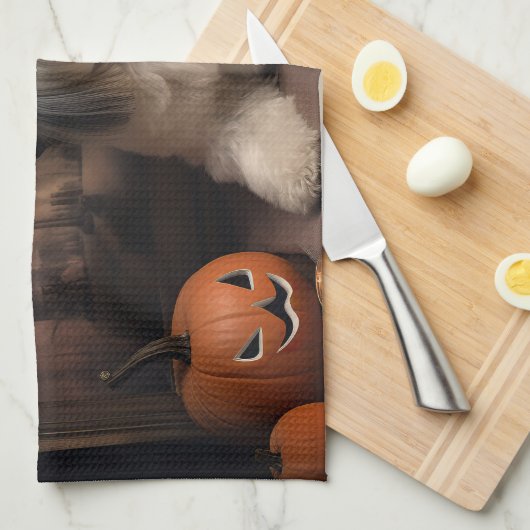 Lhasa Apso Pumpkins Halloween Beängstigend Geschirrtuch (Viertel Falte)