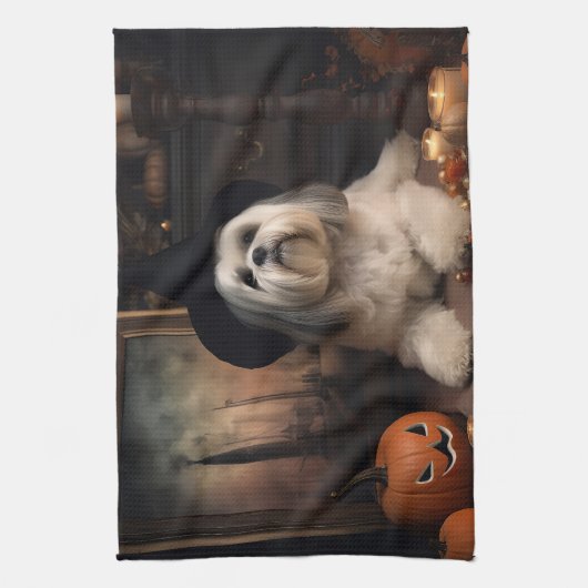 Lhasa Apso Pumpkins Halloween Beängstigend Geschirrtuch (Vertikal)