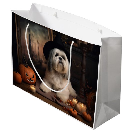 Lhasa Apso Pumpkins Halloween Beängstigend Große Geschenktüte (Rückseite Schrägansicht)