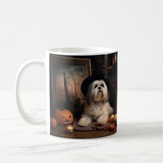 Lhasa Apso Pumpkins Halloween Beängstigend Kaffeetasse (Links)