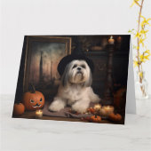 Lhasa Apso Pumpkins Halloween Beängstigend Karte (Gelbe Blume)