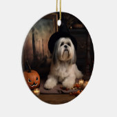 Lhasa Apso Pumpkins Halloween Beängstigend Keramik Ornament (Rechts)