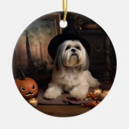 Lhasa Apso Pumpkins Halloween Beängstigend Keramik Ornament