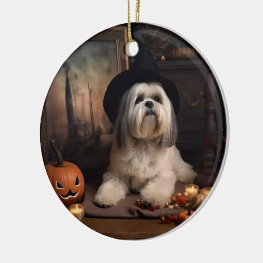 Lhasa Apso Pumpkins Halloween Beängstigend Keramik Ornament (Links)