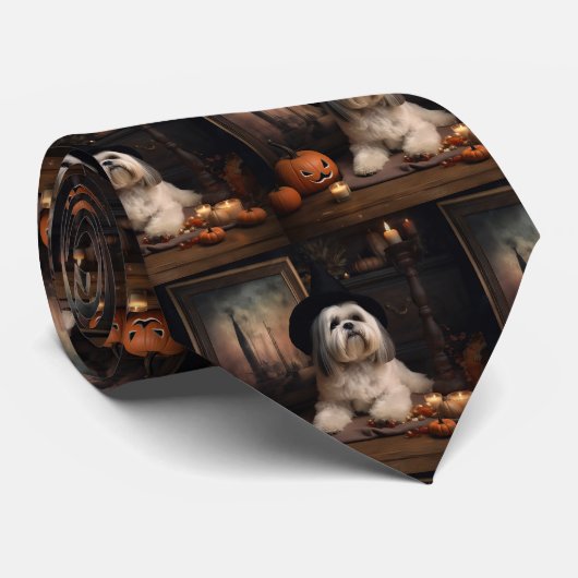 Lhasa Apso Pumpkins Halloween Beängstigend Krawatte (Gerollt)
