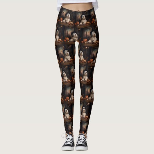 Lhasa Apso Pumpkins Halloween Beängstigend Leggings (Vorderseite)