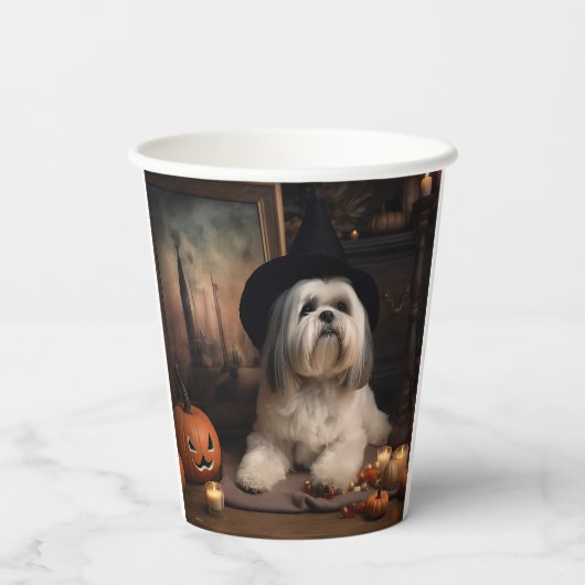Lhasa Apso Pumpkins Halloween Beängstigend Pappbecher (Rückseite)