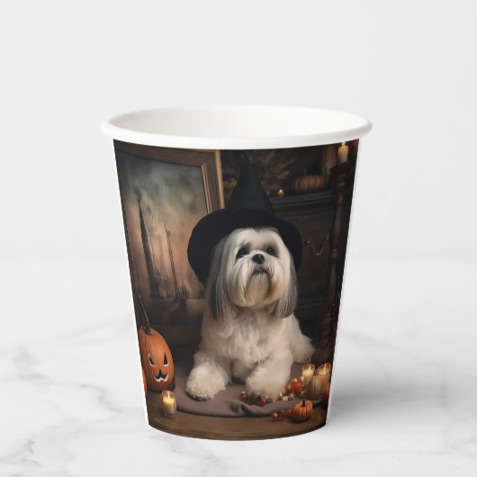 Lhasa Apso Pumpkins Halloween Beängstigend Pappbecher (Vorderseite)