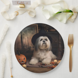 Lhasa Apso Pumpkins Halloween Beängstigend Pappteller