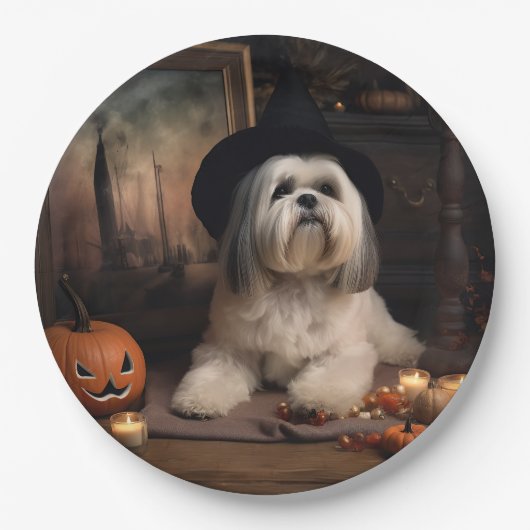 Lhasa Apso Pumpkins Halloween Beängstigend Pappteller (Vorderseite)