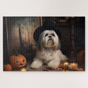 Lhasa Apso Pumpkins Halloween Beängstigend Puzzle