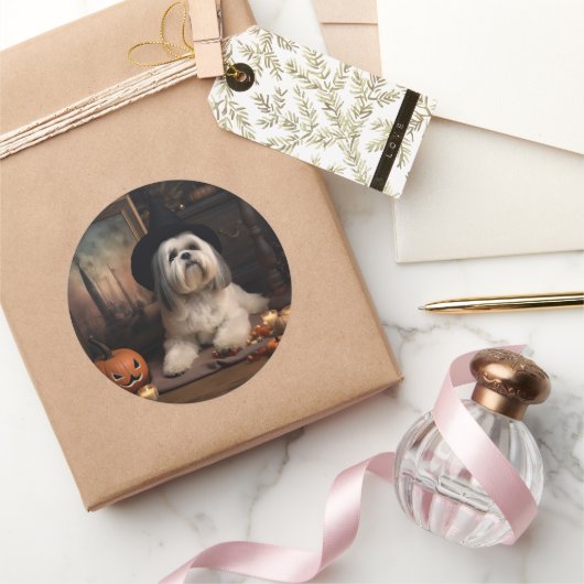 Lhasa Apso Pumpkins Halloween Beängstigend Runder Aufkleber (Schenken)