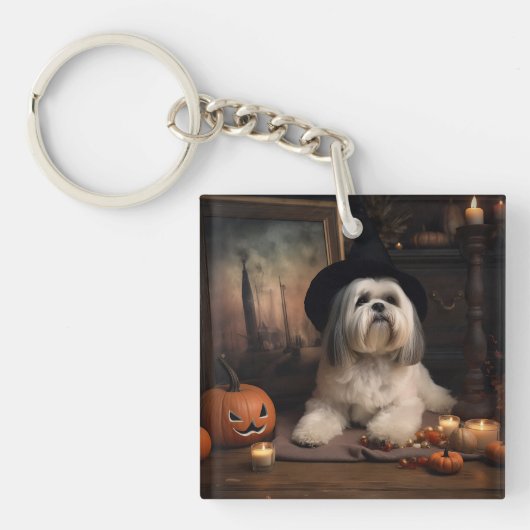 Lhasa Apso Pumpkins Halloween Beängstigend Schlüsselanhänger (Vorderseite)