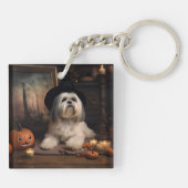 Lhasa Apso Pumpkins Halloween Beängstigend Schlüsselanhänger (Rückseite)