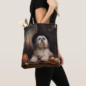Lhasa Apso Pumpkins Halloween Beängstigend Tasche (Von Nahem)